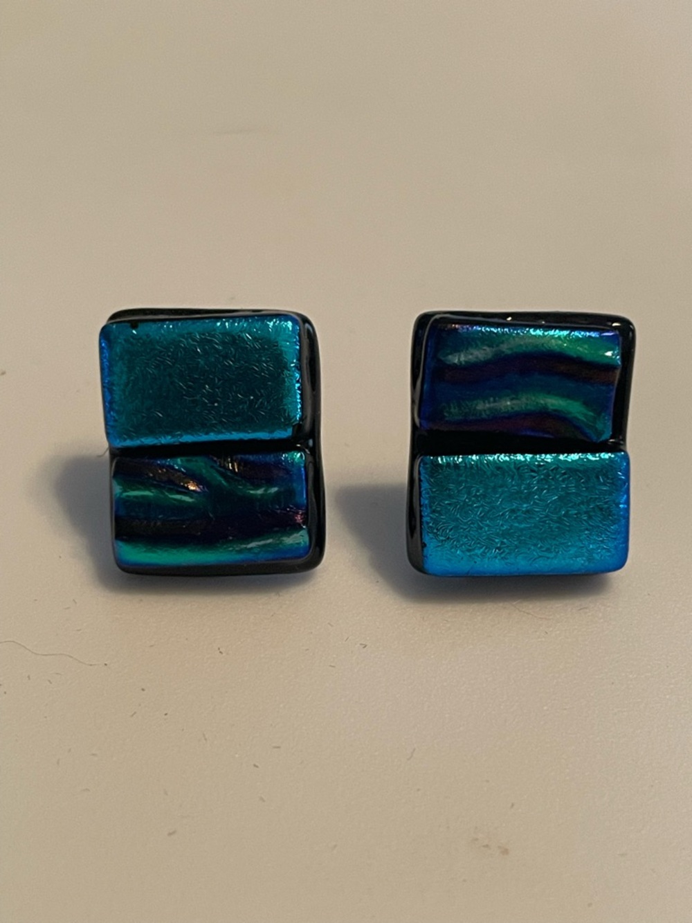 Blue Dichroic Glass Earrings